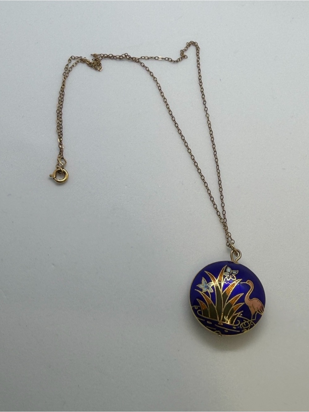 Gold fill 14K Blue Enamel Floral Pendant Necklace- Vintage - Picture 12 of 13